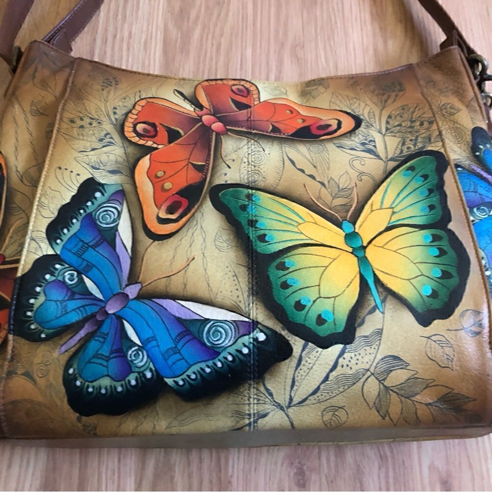 NWT ANUSCHKA India Hand-Painted Leather Butterfly Purse Shoulder Bag - Picture 7 of 15